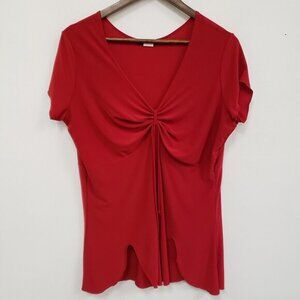 Dynamite‎ Womens Asymmetrical Babydoll Top Size 1X Cherry Red Stretch Fairy Y2K